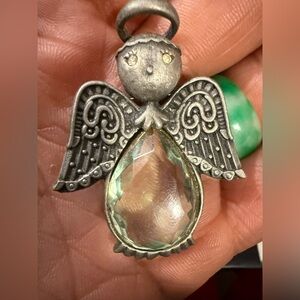 Pewter Angel Brooch with Clear Gemstone